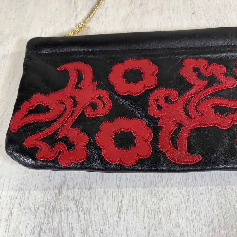 Great American‎ Leatherworks Hinged Chain Strap Clutch Purse Red Boho Western